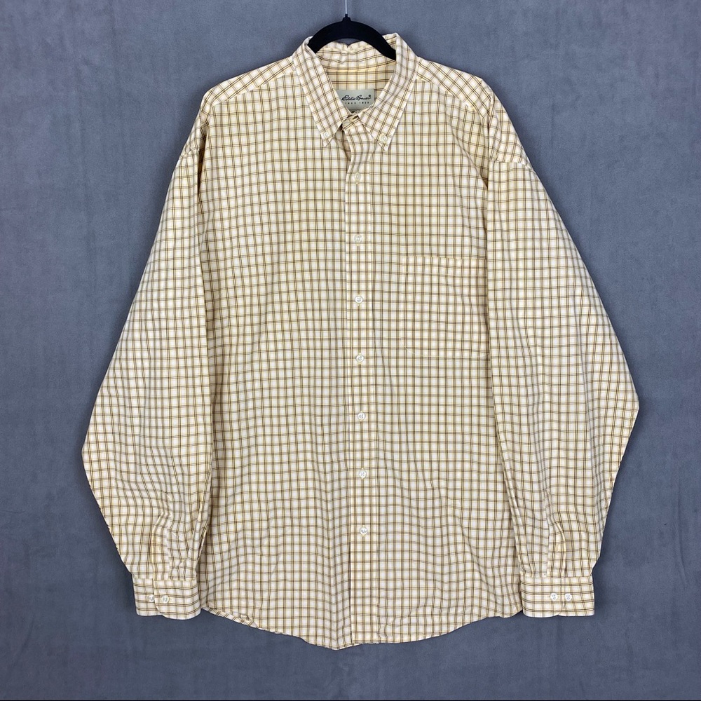 Eddie Bauer Men's Xl Tall Yellow Check Long Sleeve Button Down Shirt